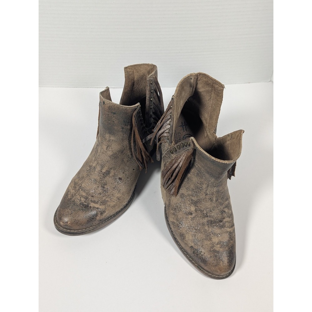 Circle G by Corral Brown Studded Fringe V Cut Western Boots Women's Size 8